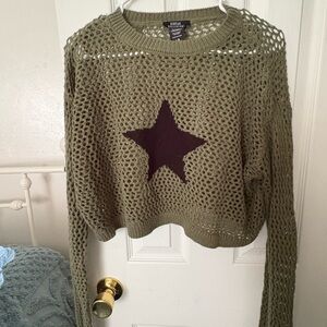 Hot Topic Olive Crochet Star Sweater - Green